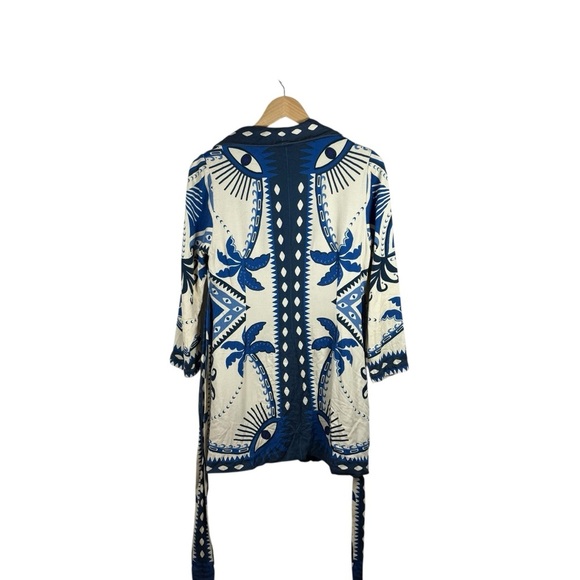 Farm Rio Anthropologie Long-Sleeve Blazer Mini Dress in Ivory/Blue Size SP - Picture 14 of 15